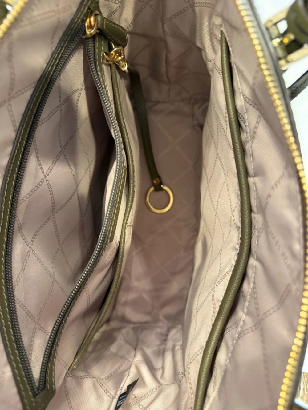 Michael Kors Dark Olive Saffiano Leather Tote with Gold Logo Charm - Picture 8 of 16